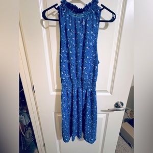 Blue High Neck Patterned Dress